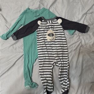 Gerber Teal and Black Striped Bear One Piece Footies